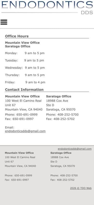 Current office info page on a phone, with hours and both offices